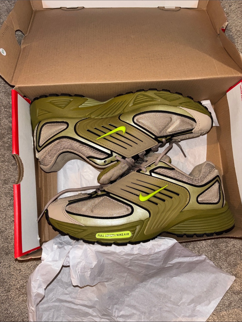 Nike Men’s Olive Green Beige & Neon Lime Athletic Sneakers